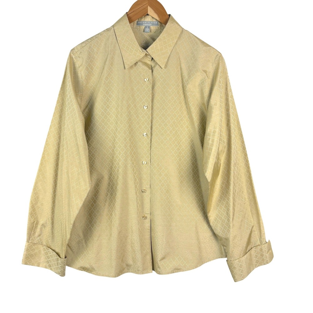Foxcroft Wrinkle Free Shaped LongSleeve Button Up Shirt 16 Holiday Office Career